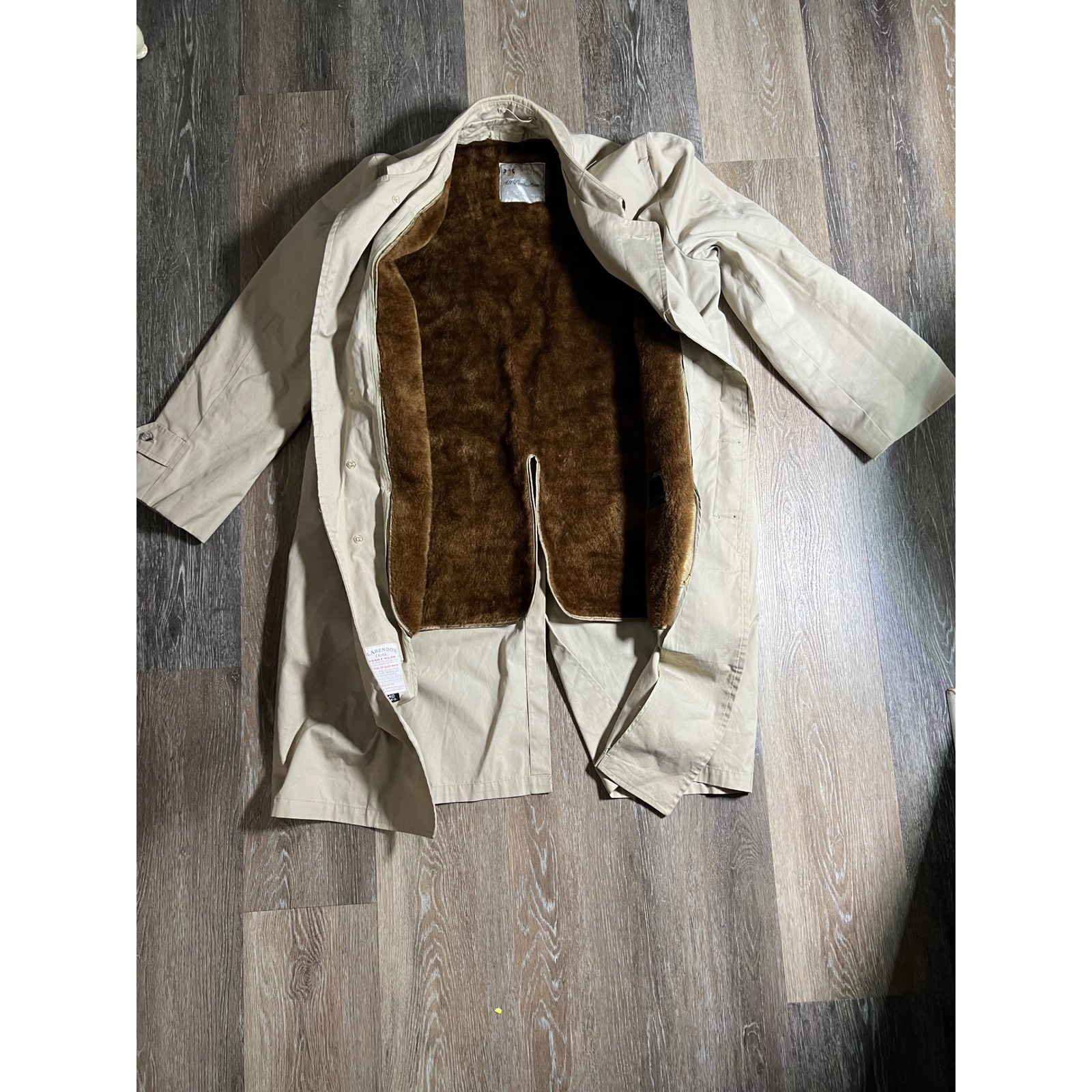 Brookford Trench Coat Mens 40 Reg Tan Good Vintage Faux Fur Lined All Weather